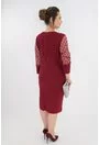 Rochie eleganta bordo cu maneci din tull cu buline din catifea