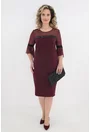 Rochie eleganta bordo cu tull si banda din catifea