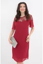 Rochie eleganta bordo din voal si dantela