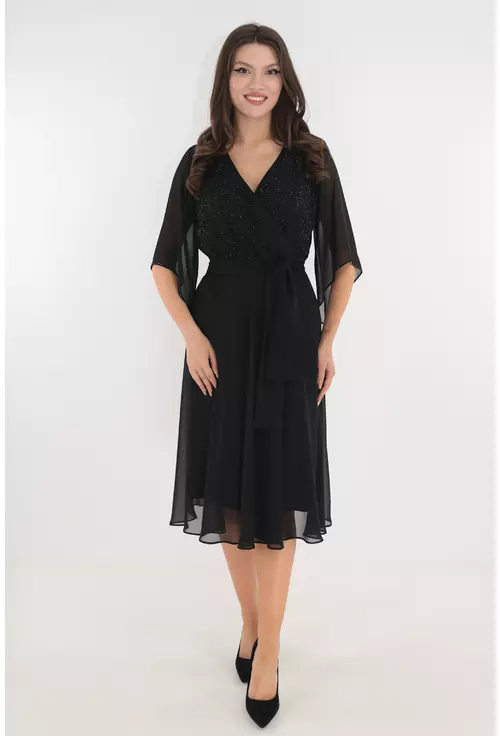 Rochie eleganta clos din voal negru cu bust cu margelute