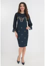 Rochie eleganta din brocard bleumarin si voal