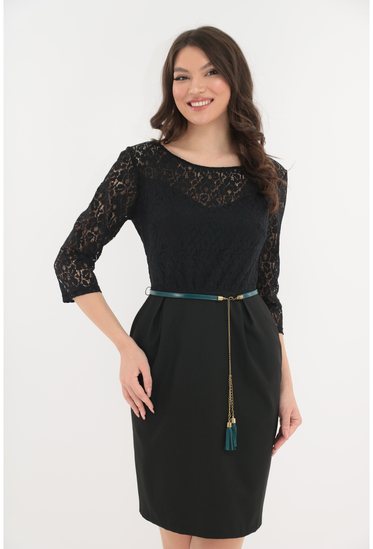 Rochie eleganta din stofa cu dantela neagra