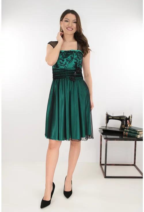 Rochie eleganta din tulle si satin vernil