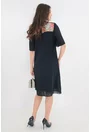 Rochie eleganta din voal bleumarin cu broderie florala corai