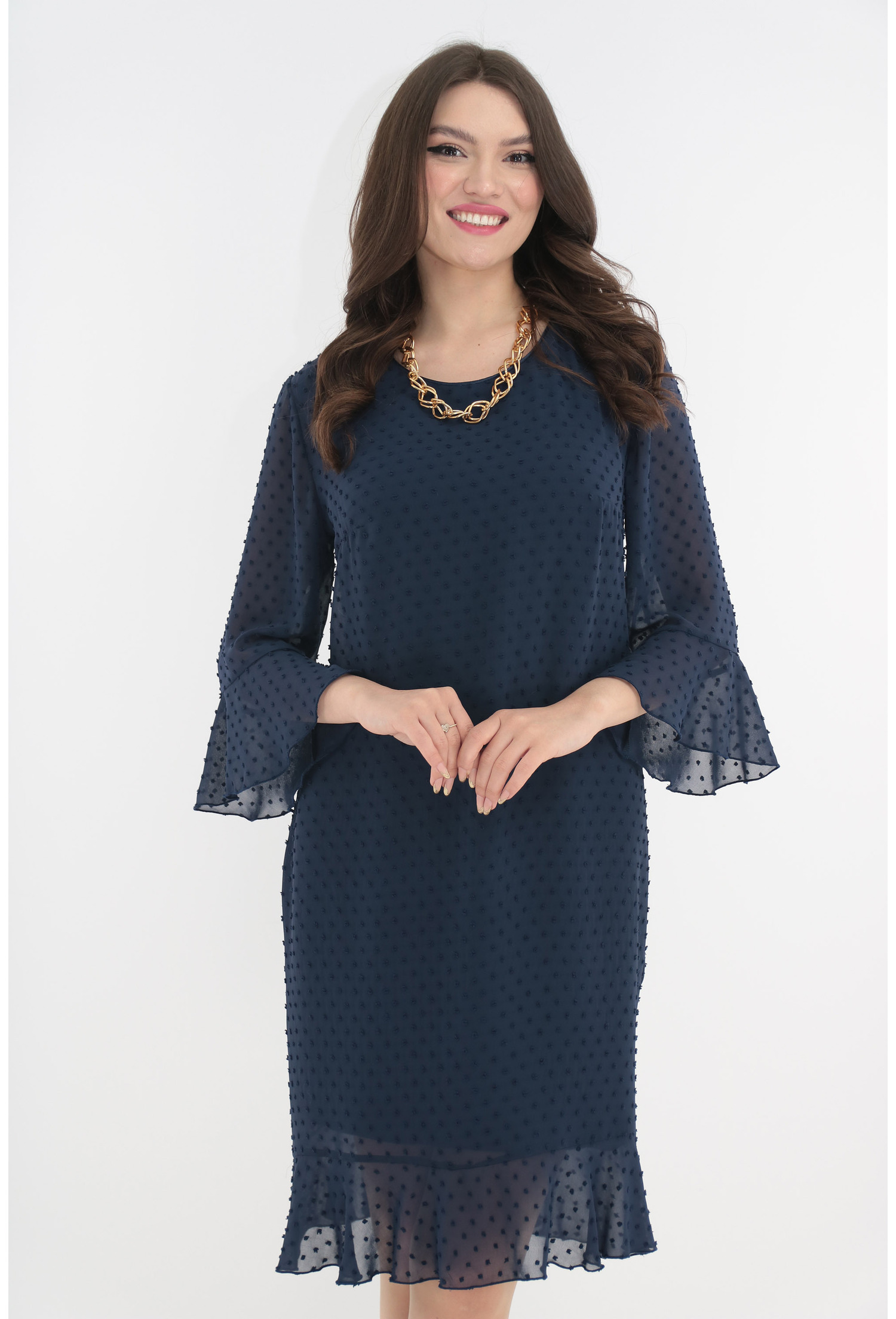Rochie eleganta din voal bleumarin cu buline 3d