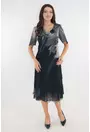 Rochie eleganta din voal bleumarin cu flori gri