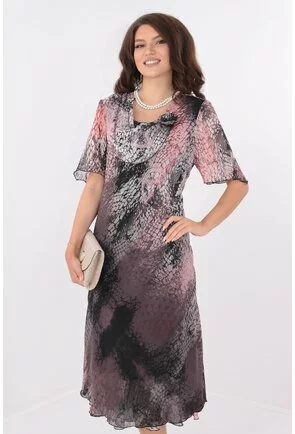 Rochie eleganta din voal imprimat roz