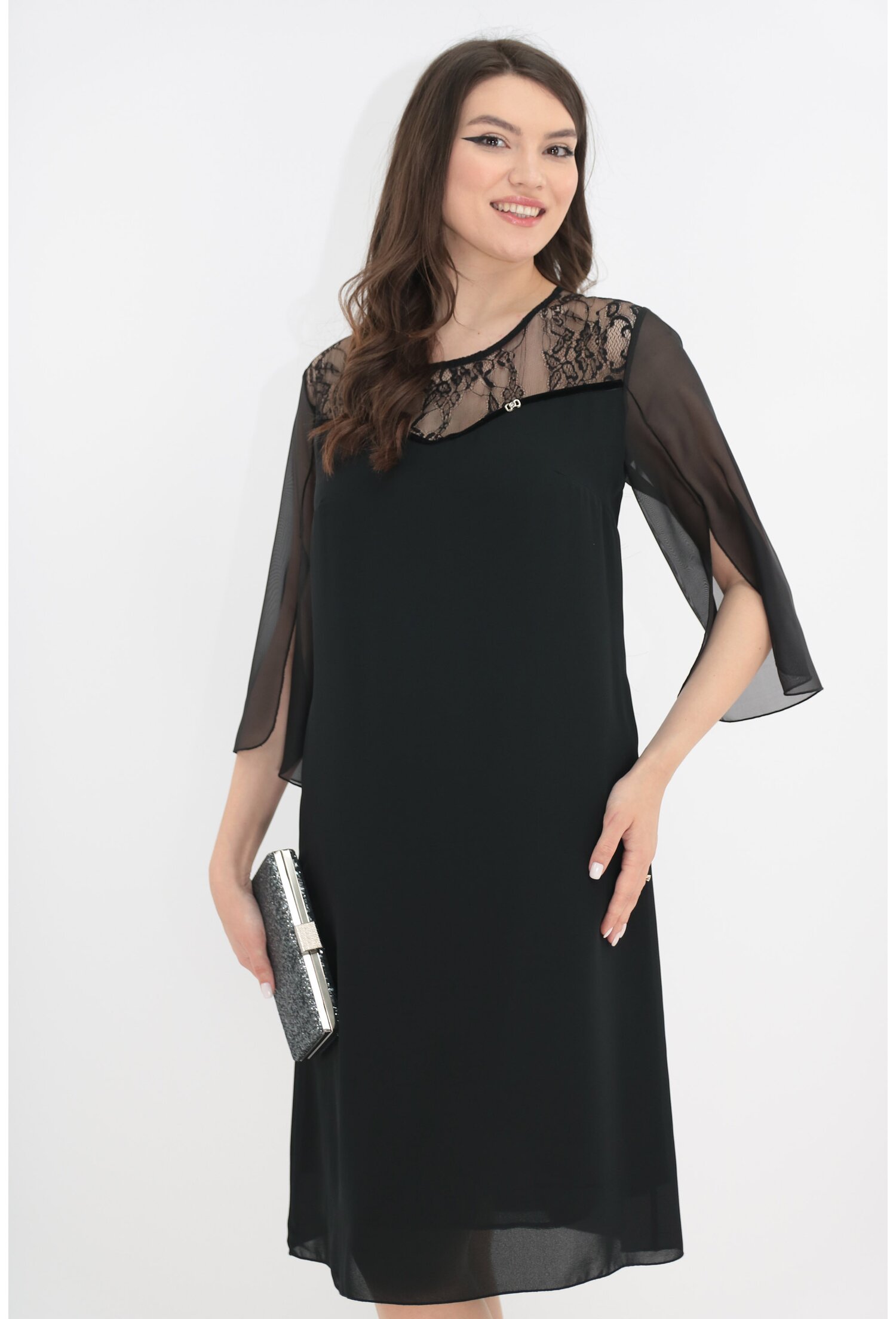 Rochie eleganta din voal negru si dantela