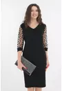 Rochie eleganta neagra cu maneci din tull cu buline din catifea