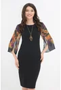 Rochie eleganta neagra cu maneci din voal imprimat
