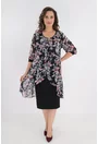 Rochie eleganta neagra cu pelerina din voal cu flori roz