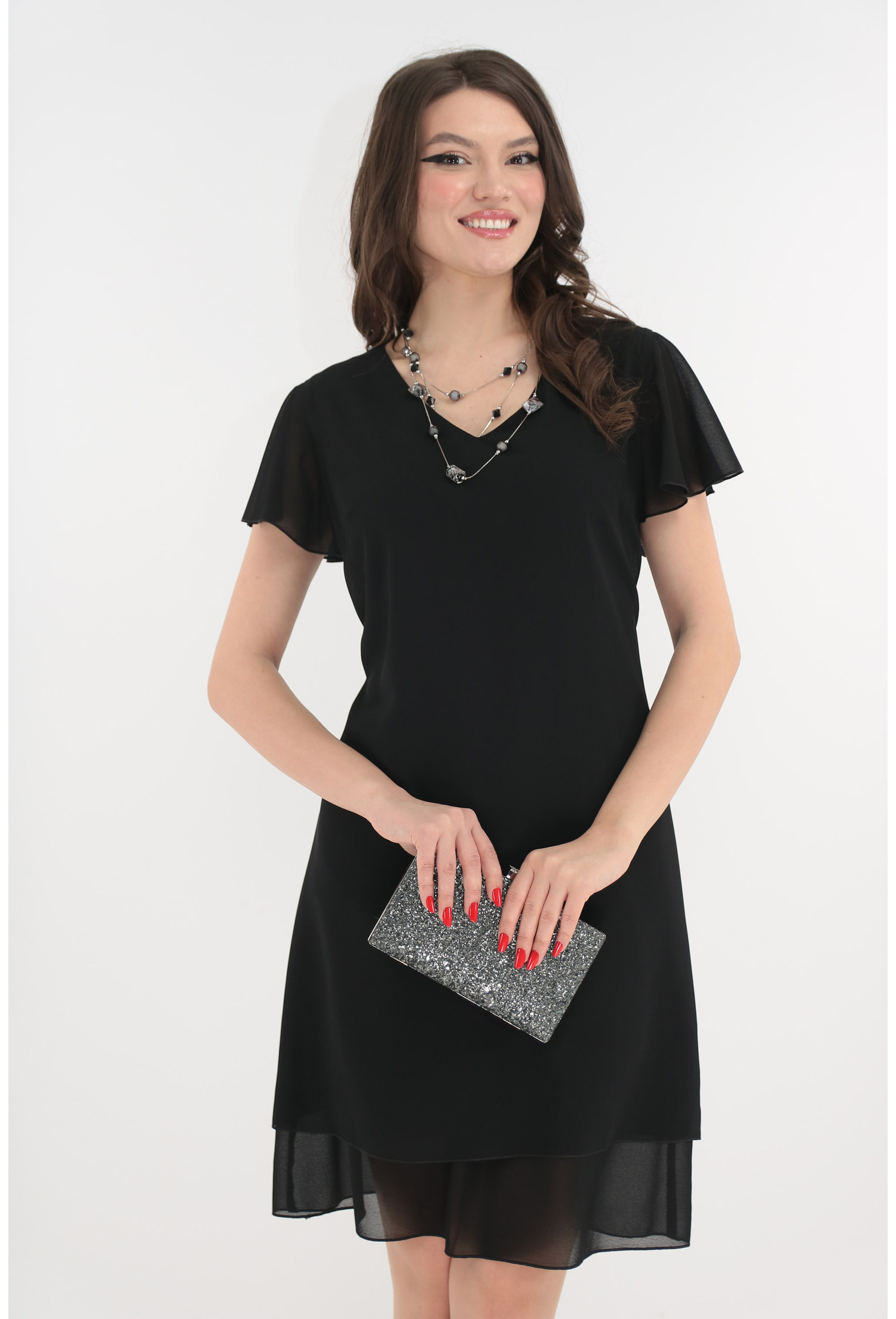 Rochie eleganta neagra cu voaluri suprapuse