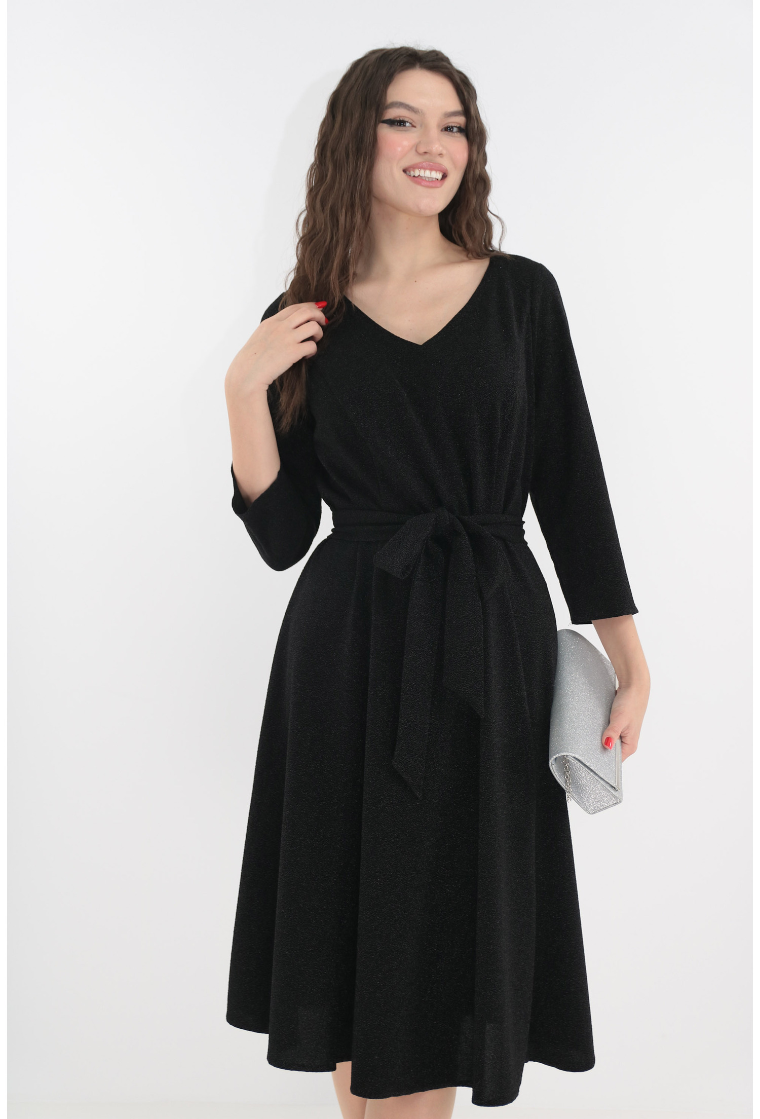 Rochie eleganta neagra din lurex cu fir stralucitor