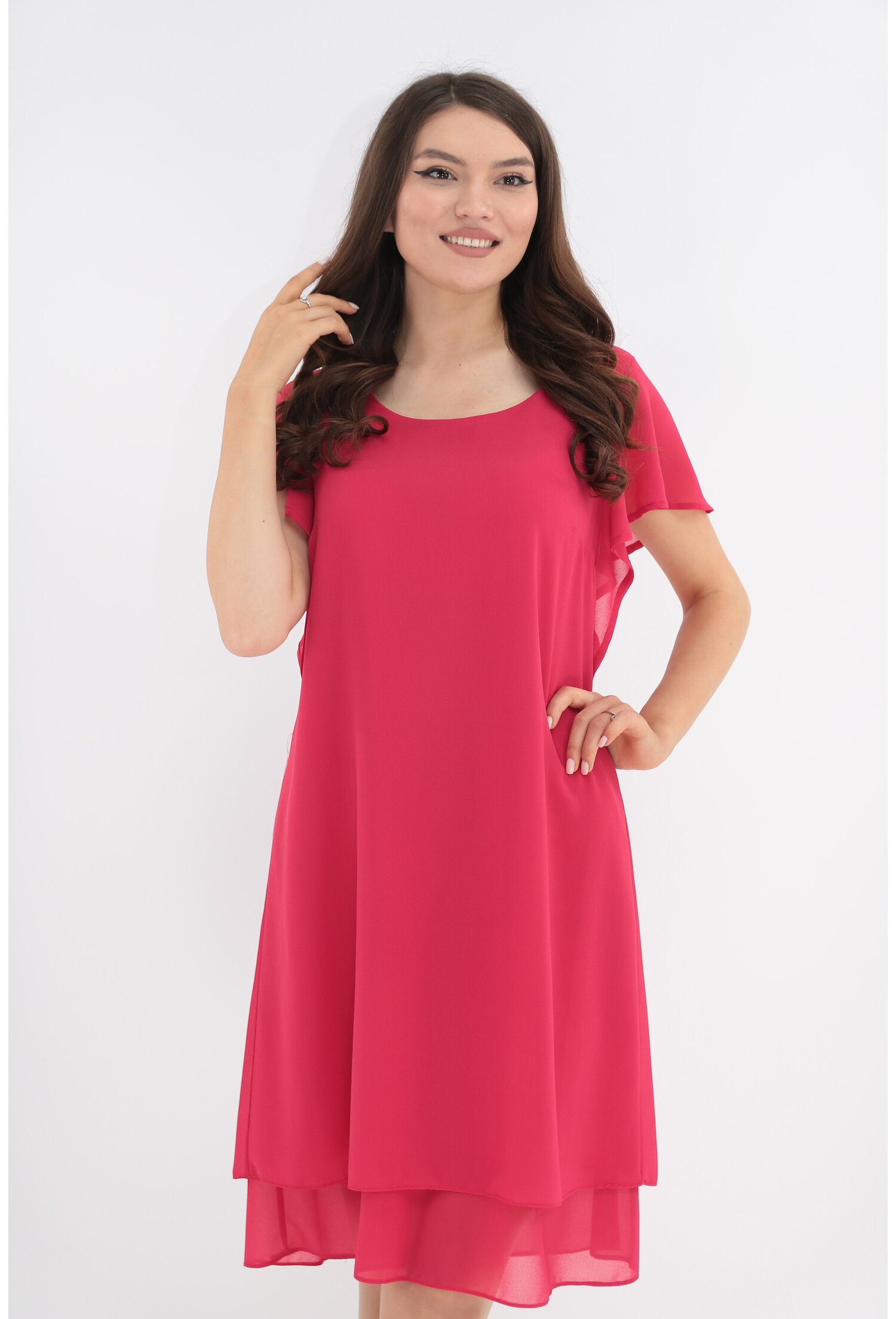 Rochie eleganta roz-grenadine din voaluri suprapuse