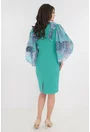 Rochie eleganta turcoaz cu maneci din voal imprimat