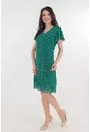 Rochie eleganta verde cu voaluri suprapuse si print auriu