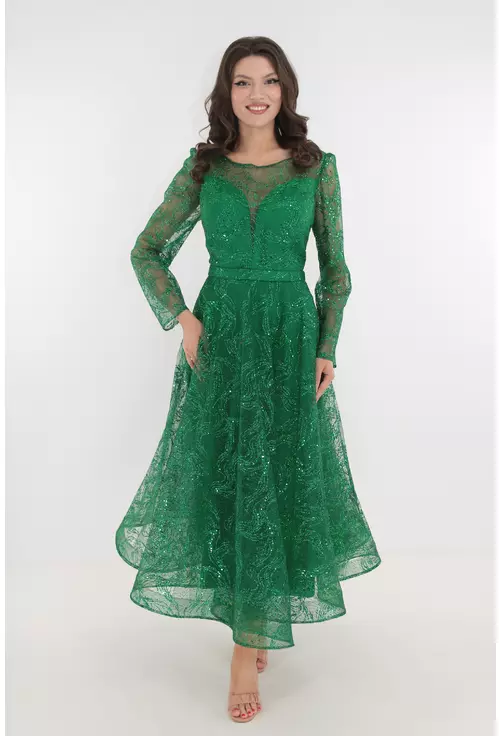Rochie eleganta verde din dantela cu paiete