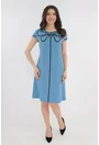 Rochie evazata bleu accesorizata cu banda satinata neagra
