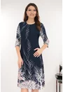 Rochie evazata bleumarin cu bordura florala alba