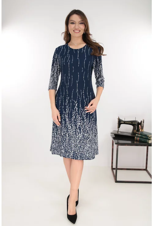 Rochie evazata bleumarin cu buline albe la tiv