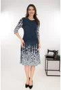 Rochie evazata bleumarin cu imprimeu floral in degrade