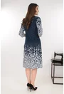 Rochie evazata bleumarin cu imprimeu floral in degrade