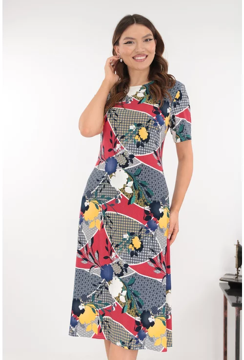 Rochie evazata cu imprimeu abstract multicolor