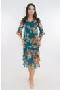 Rochie evazata din voal albastru cu print floral maxi