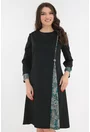 Rochie evazata neagra cu insertii florale verzi