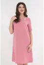 Rochie evazata roz cu broderie florala si buzunare