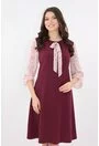 Rochie grena cu maneci din voal cu print floral