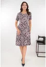 Rochie gri in clini cu print abstract roz-negru