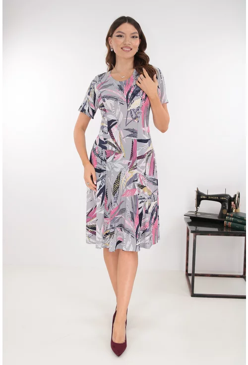 Rochie gri in clini cu print floral roz