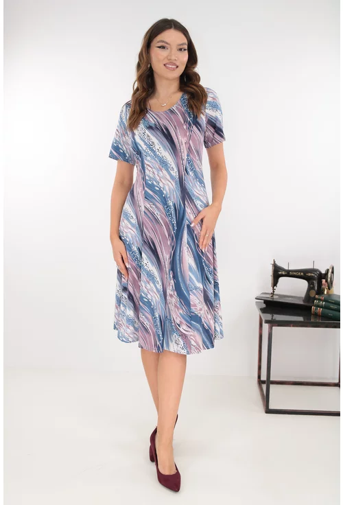 Rochie in clini cu print abstract lila-albastru