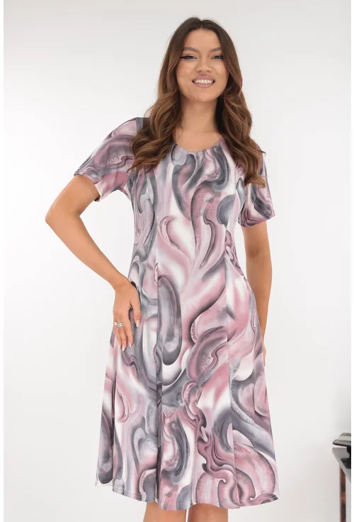 Rochie in clini cu print abstract roz-gri
