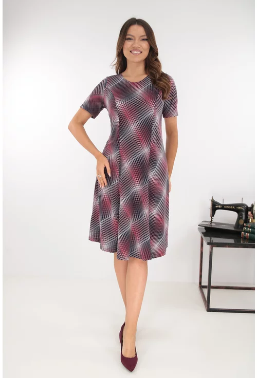Rochie in clini cu print geometric gri-bordo