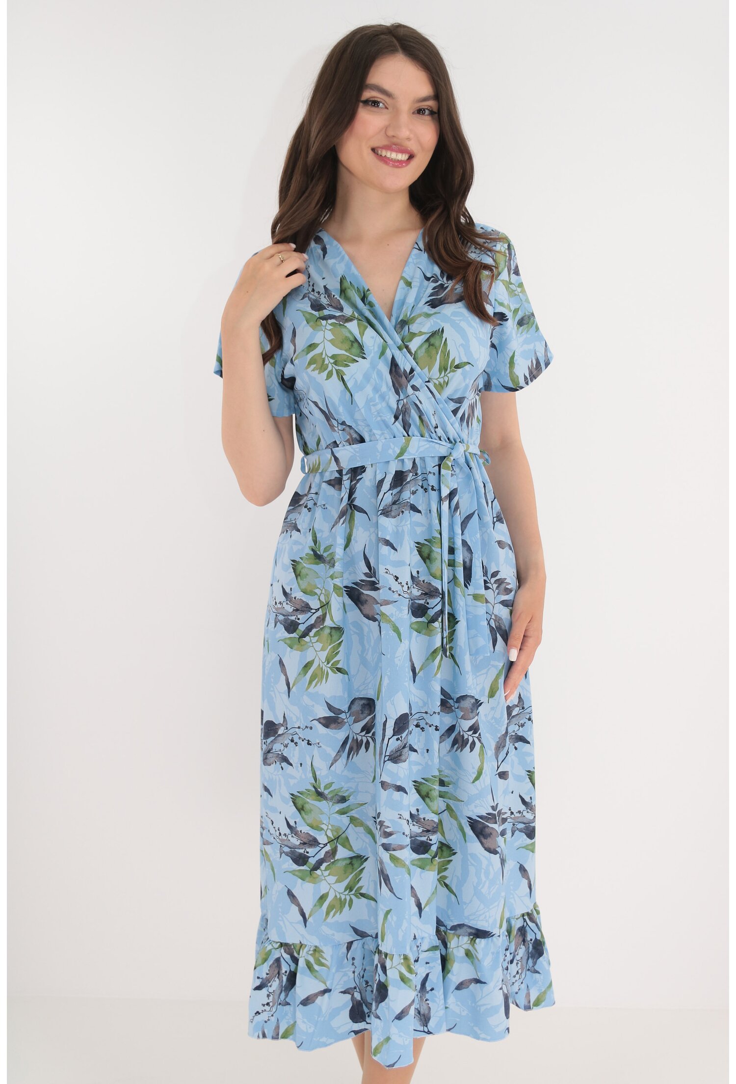 Rochie lejera bleu cu print floral multicolor