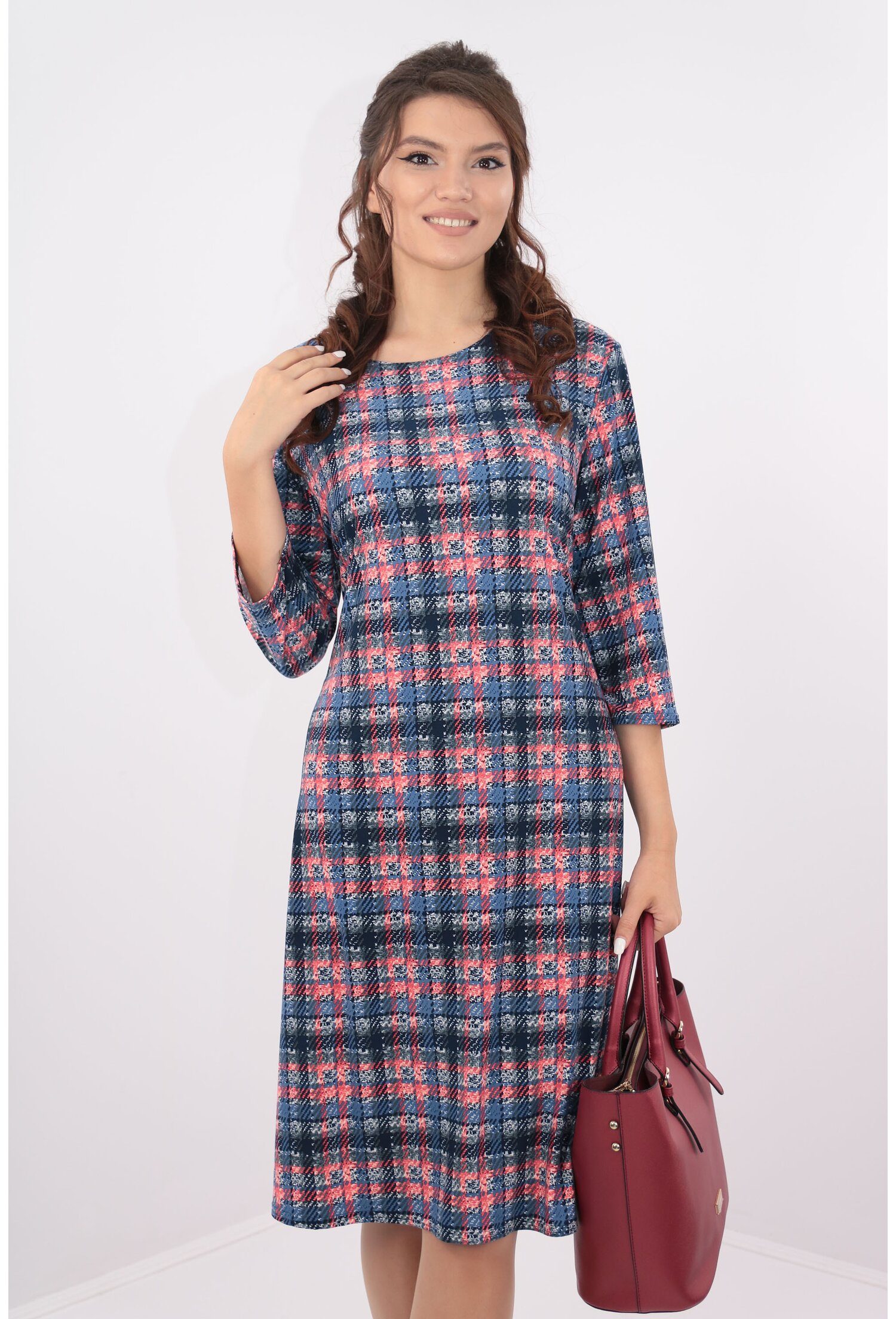Rochie lejera bleumarin cu carouri
