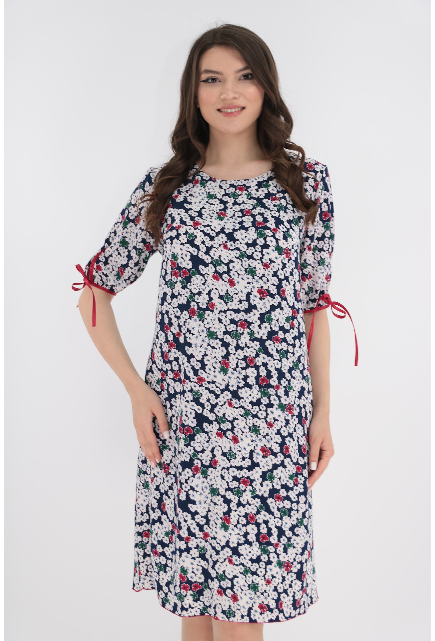 Rochie cu imprimeu floral lejera bleumarin alb