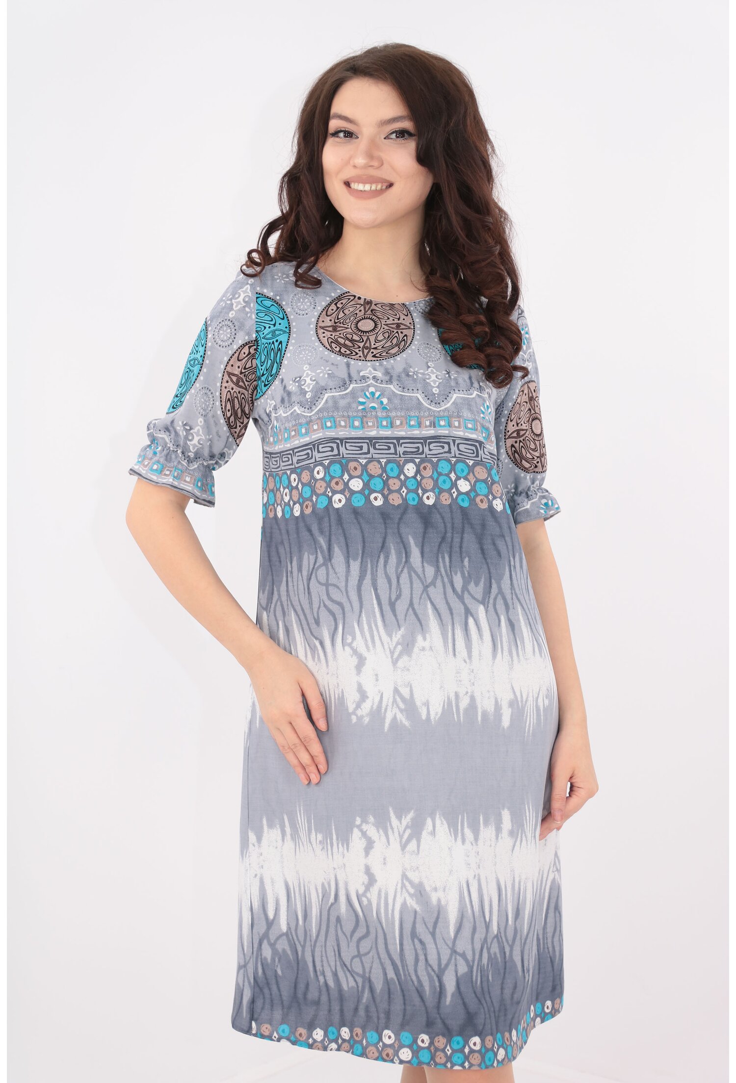 Rochie lejera din bumbac cu print bleu