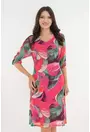 Rochie lejera din tulle cu print floral verde-corai