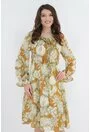 Rochie lejera din voal camel cu imprimeu floral
