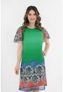 Rochie lejera din voal verde cu bordura multicolor