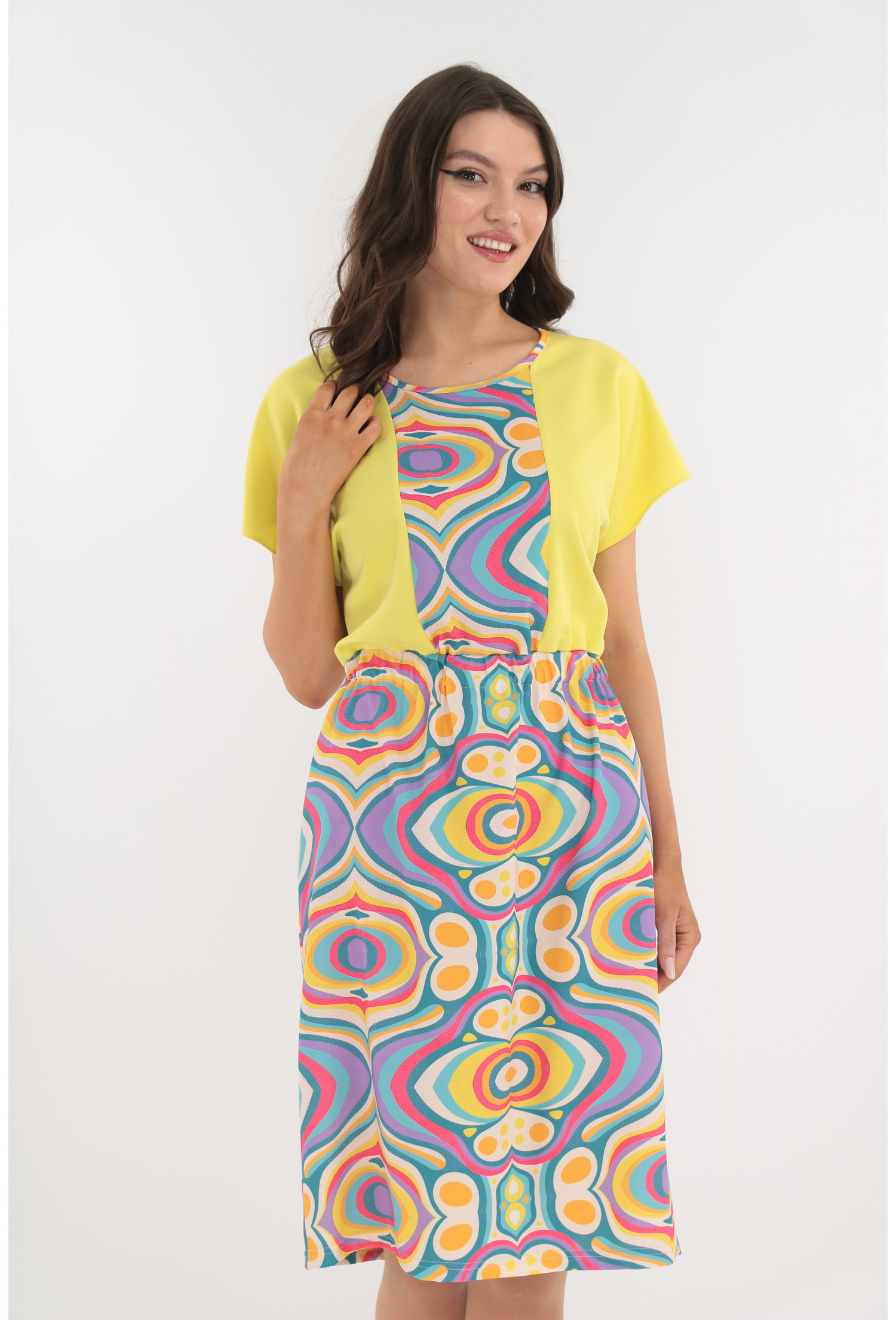 Rochie lejera galbena cu elastic in talie