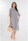 Rochie lejera gri cu print floral discret si volanas la tiv