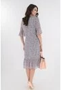 Rochie lejera gri cu print floral discret si volanas la tiv