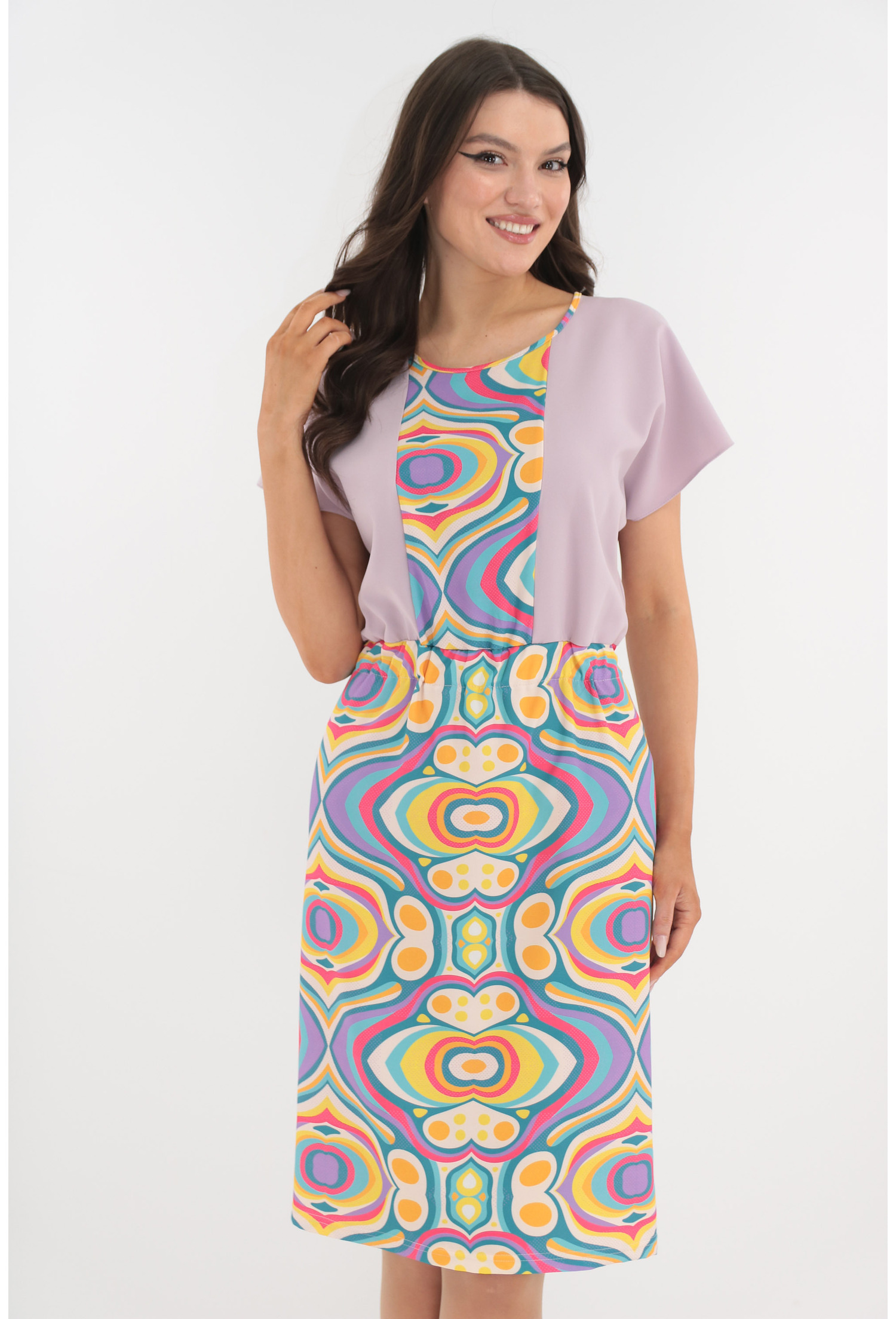 Rochie lejera lila cu elastic in talie