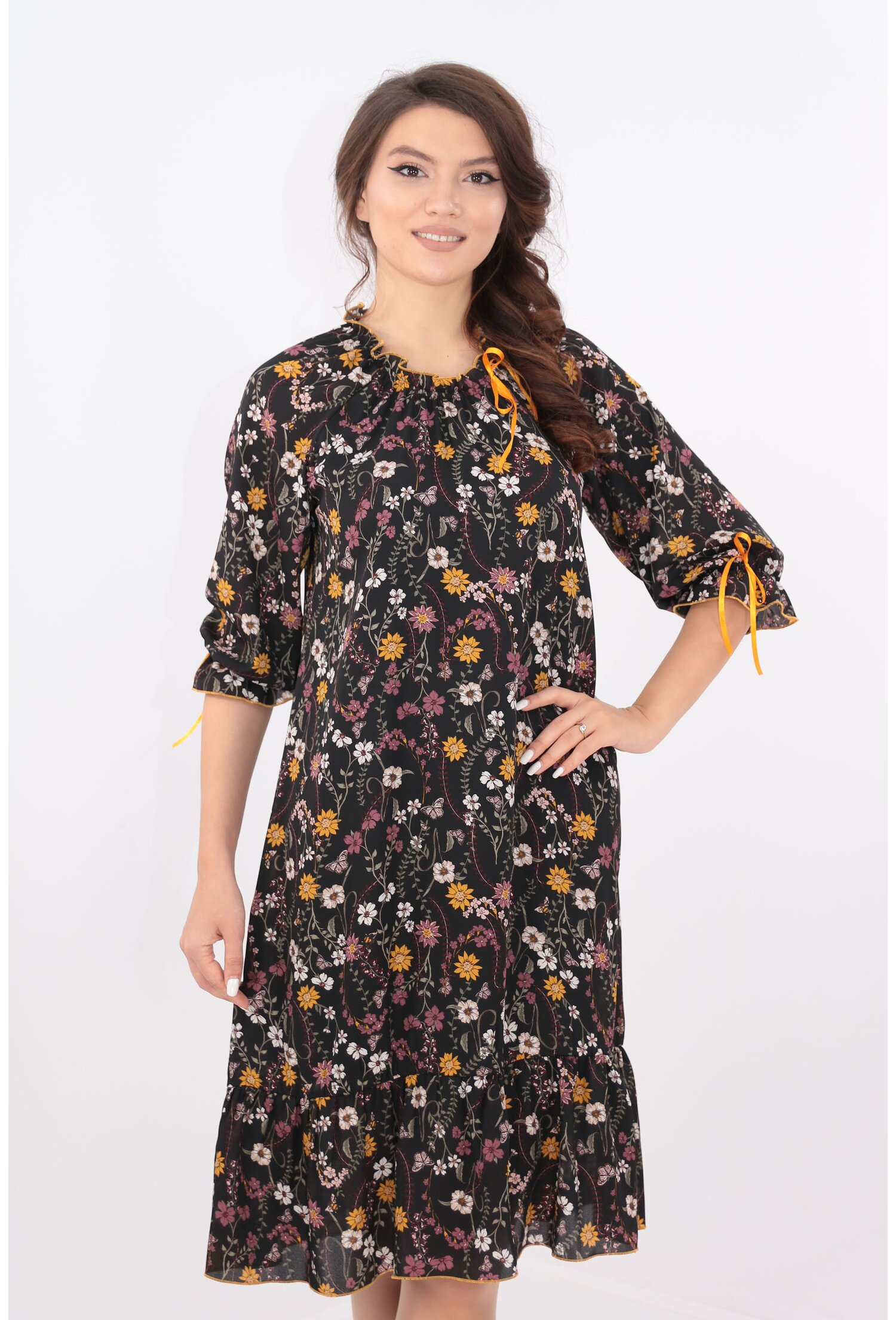 Rochie lejera neagra cu imprimeu floral
