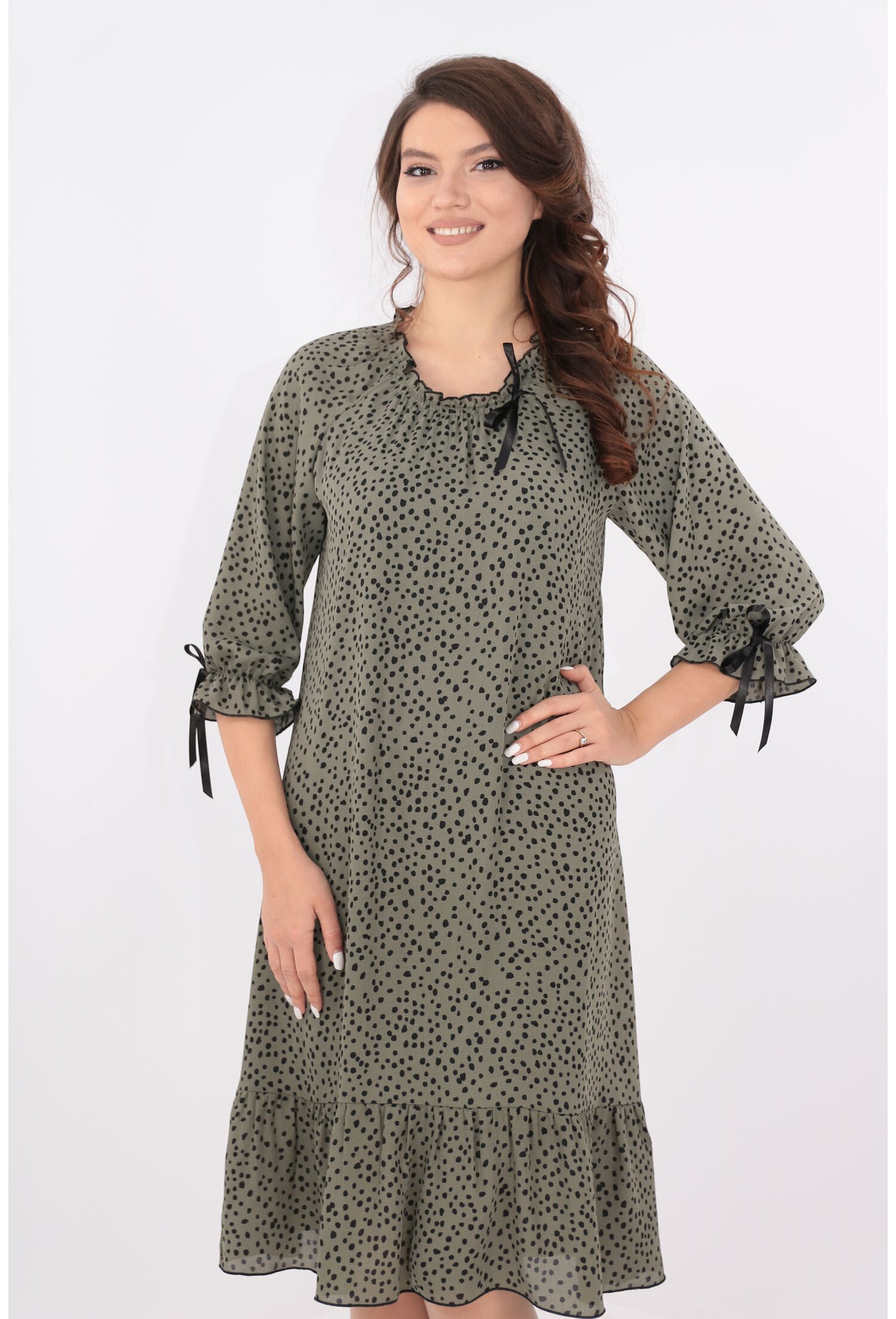 Rochie lejera olive cu buline negre