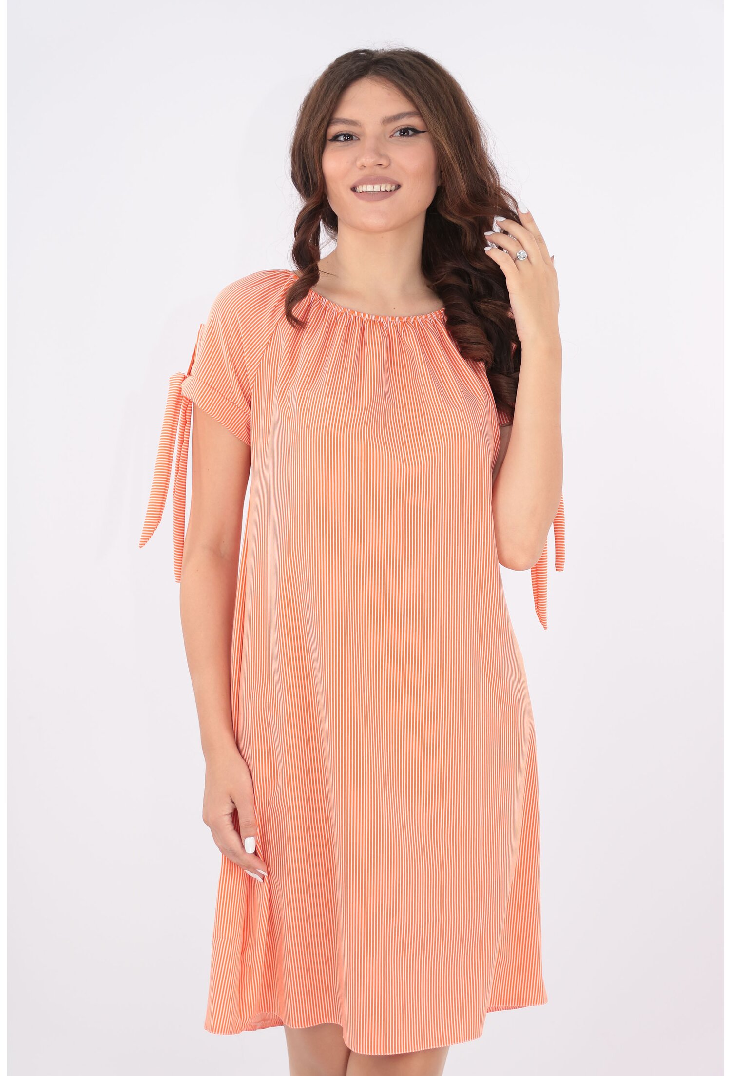 Rochie lejera orange cu dungi albe